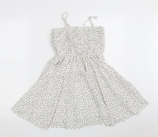 SheIn Girls White Polka Dot 100% Polyester Fit & Flare  Size 10 Years  Off the Shoulder
