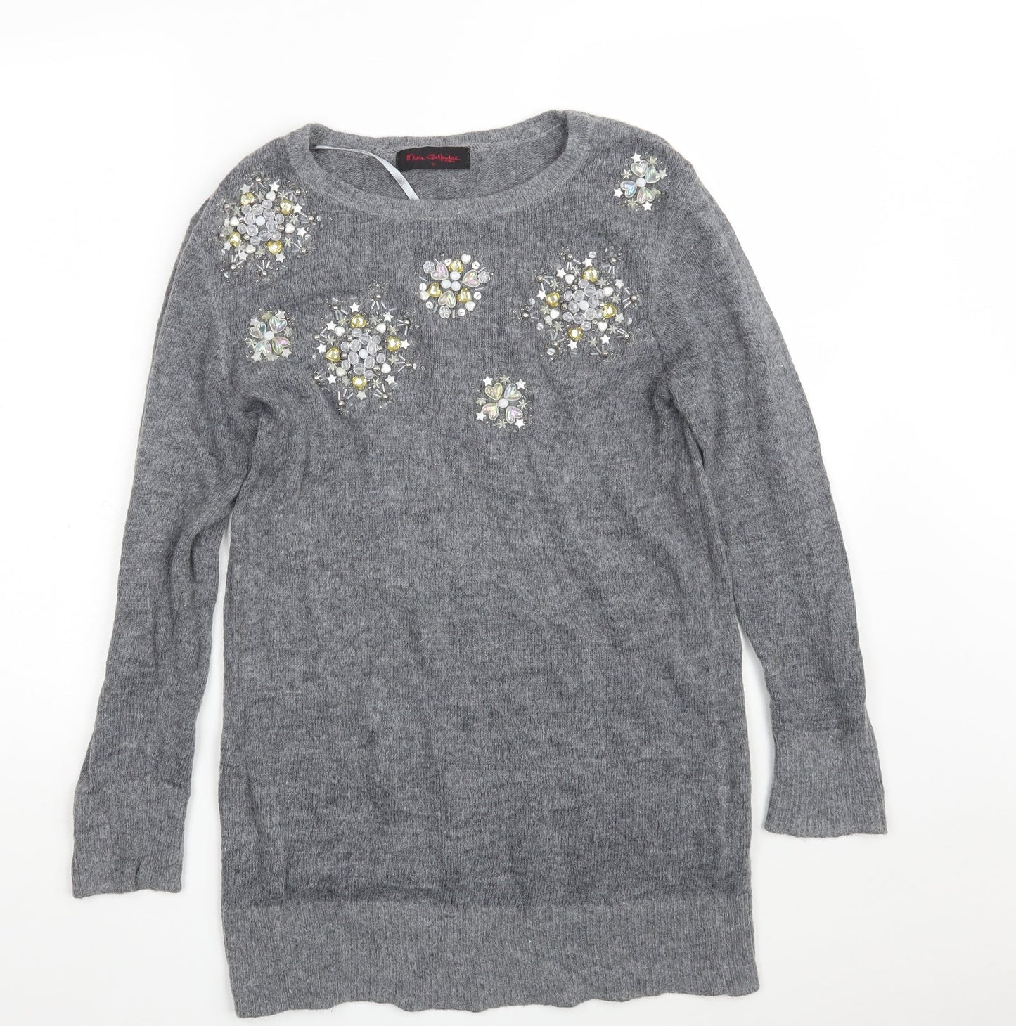 Miss Selfridge Womens Grey Boat Neck  Nylon Pullover Jumper Size 12