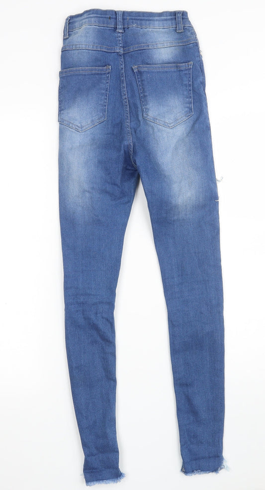 Boohoo Womens Blue  Cotton Skinny Jeans Size 6 L27 in Slim Zip