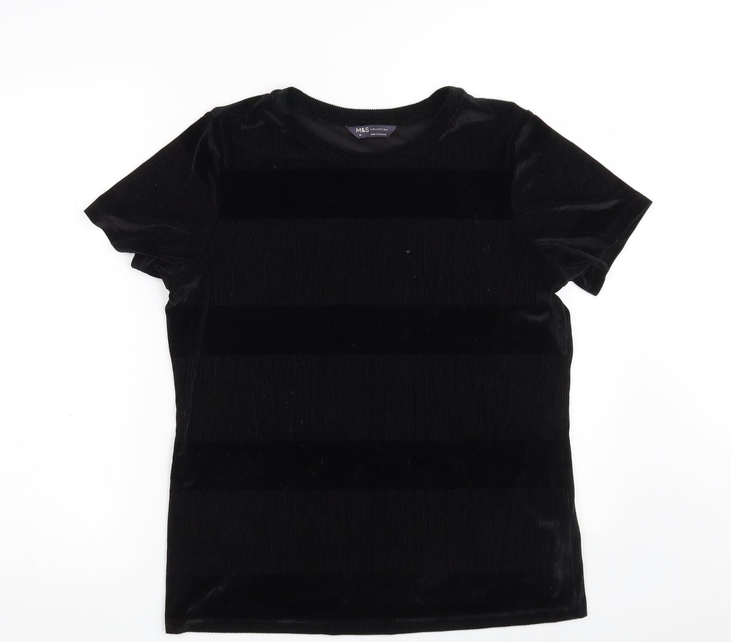Marks and Spencer Womens Black  Polyester Basic T-Shirt Size 16 Crew Neck