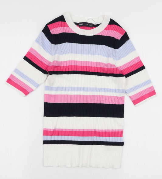 Marks and Spencer Womens Multicoloured Round Neck Striped Viscose Pullover Jumper Size 10