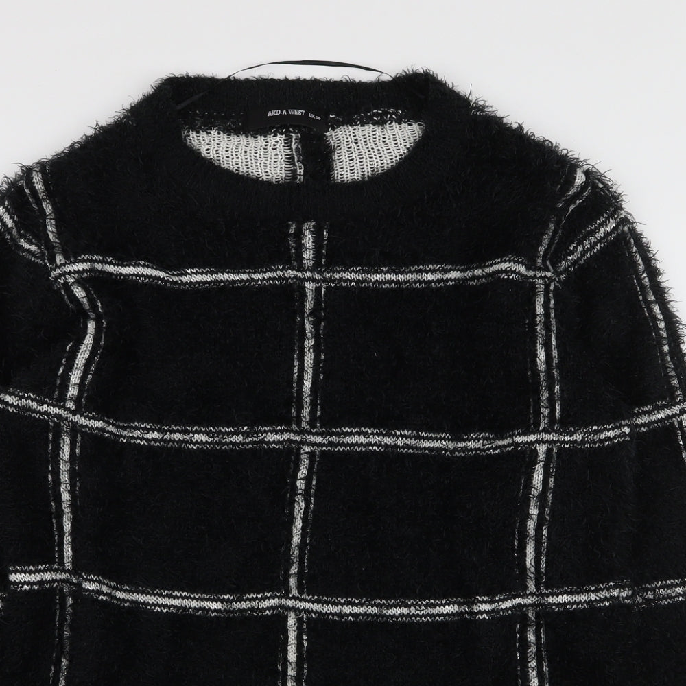AKD-A-WEST Womens Black Round Neck Geometric Polyester Pullover Jumper Size 14