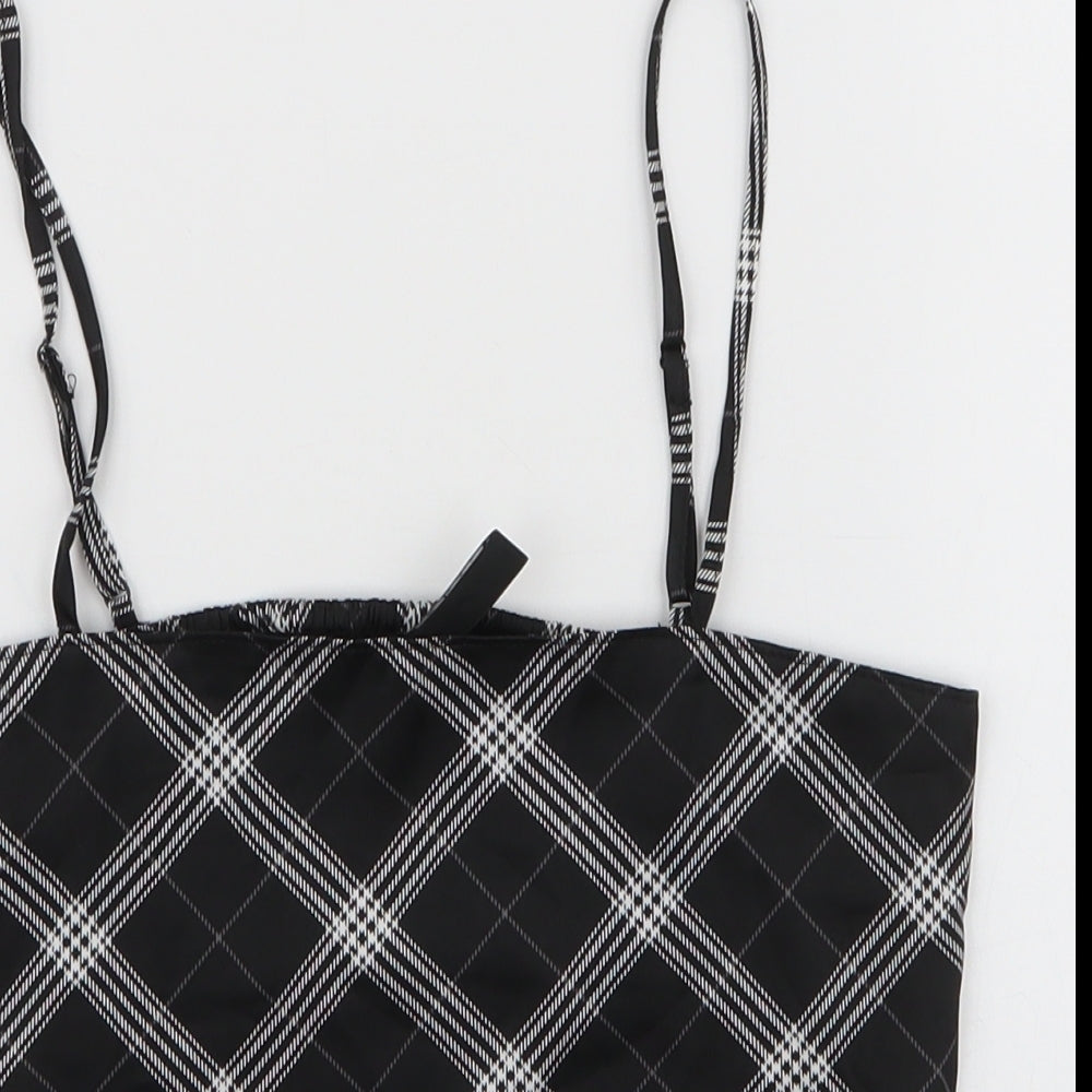 H&M Womens Black Plaid Polyester Camisole Tank Size XS Square Neck