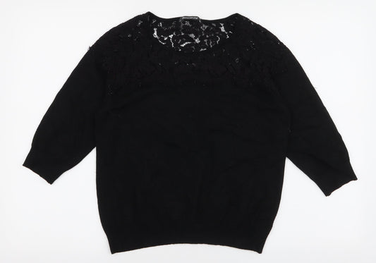 Bonmarche Womens Black Round Neck  Polyester Pullover Jumper Size S