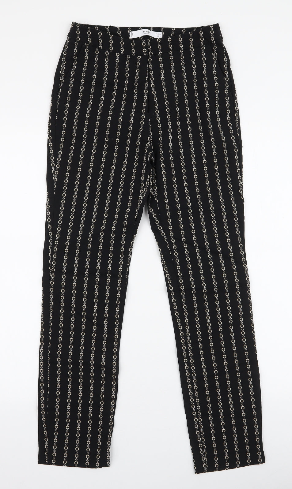 MNG Basics Womens Black Geometric Polyester Trousers  Size 8 L27 in Slim Zip