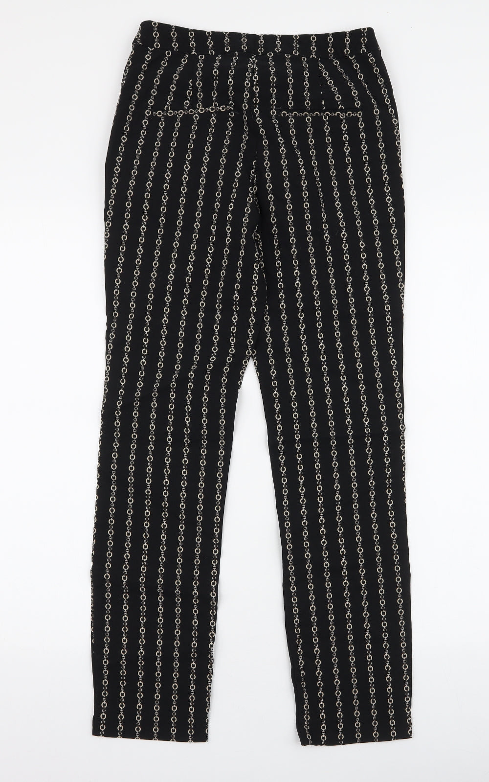 MNG Basics Womens Black Geometric Polyester Trousers  Size 8 L27 in Slim Zip