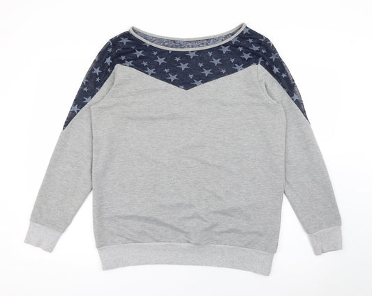 R.E.D Womens Grey Scoop Neck Geometric Cotton Pullover Jumper Size M   - Star