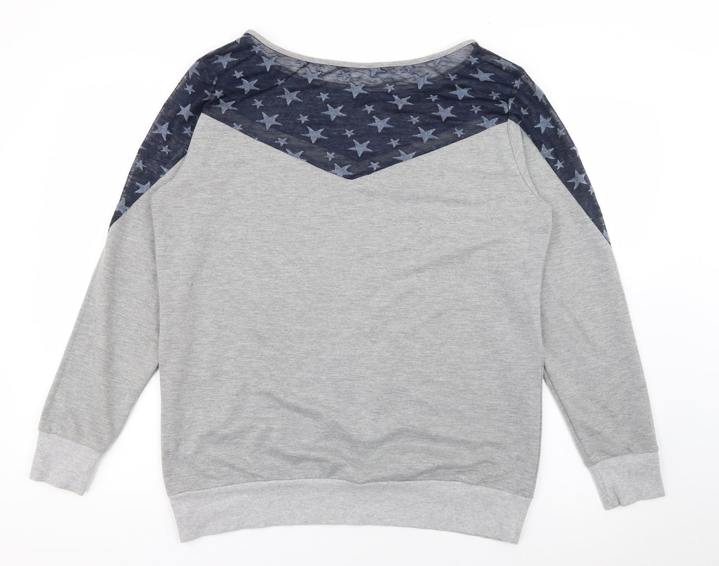 R.E.D Womens Grey Scoop Neck Geometric Cotton Pullover Jumper Size M   - Star