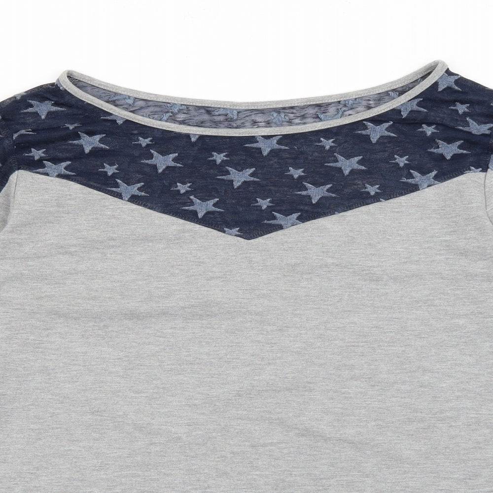 R.E.D Womens Grey Scoop Neck Geometric Cotton Pullover Jumper Size M   - Star