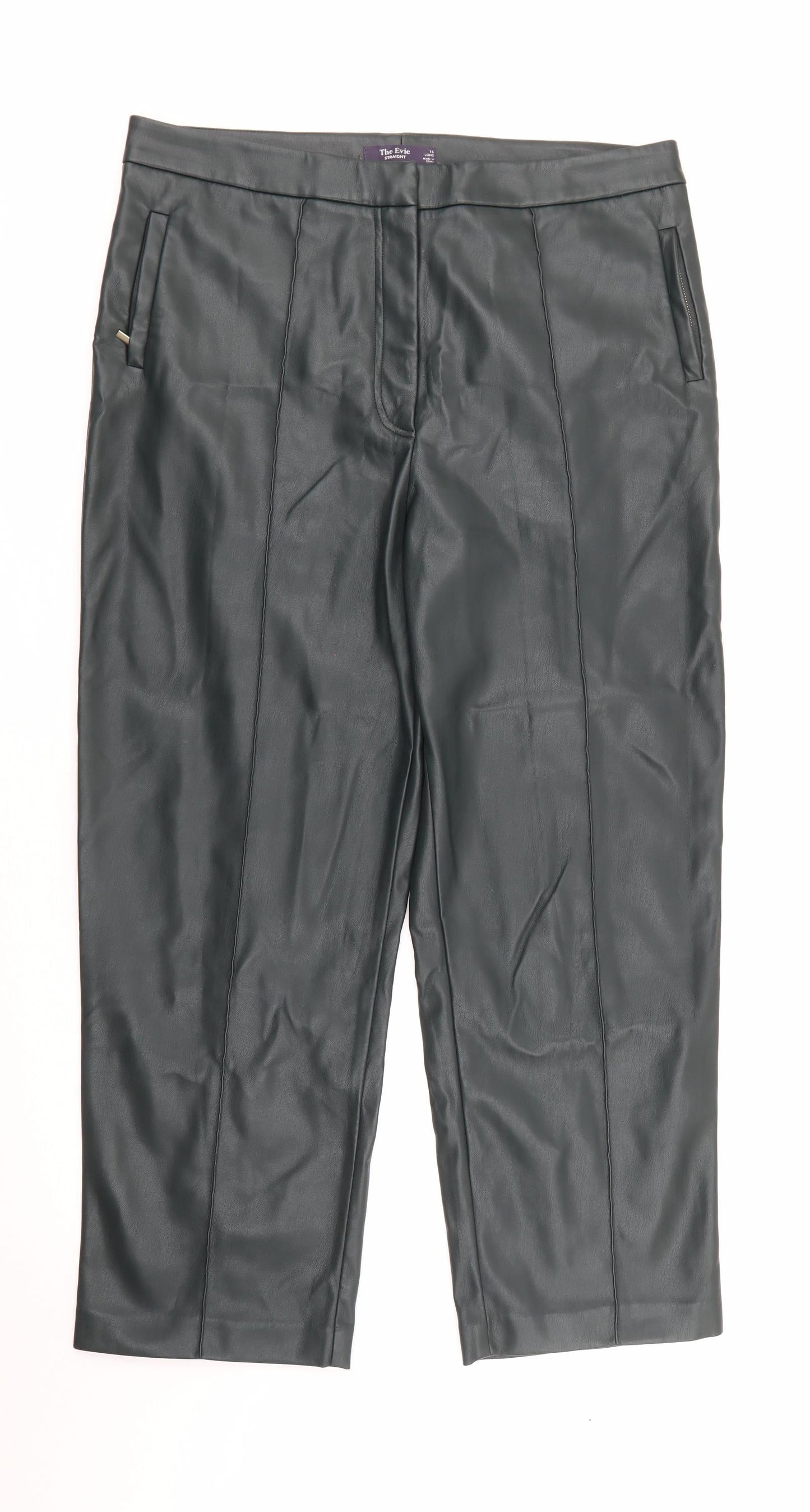 Marks and Spencer Womens Green  Polyurethane Trousers  Size 16 L26 in Regular Zip