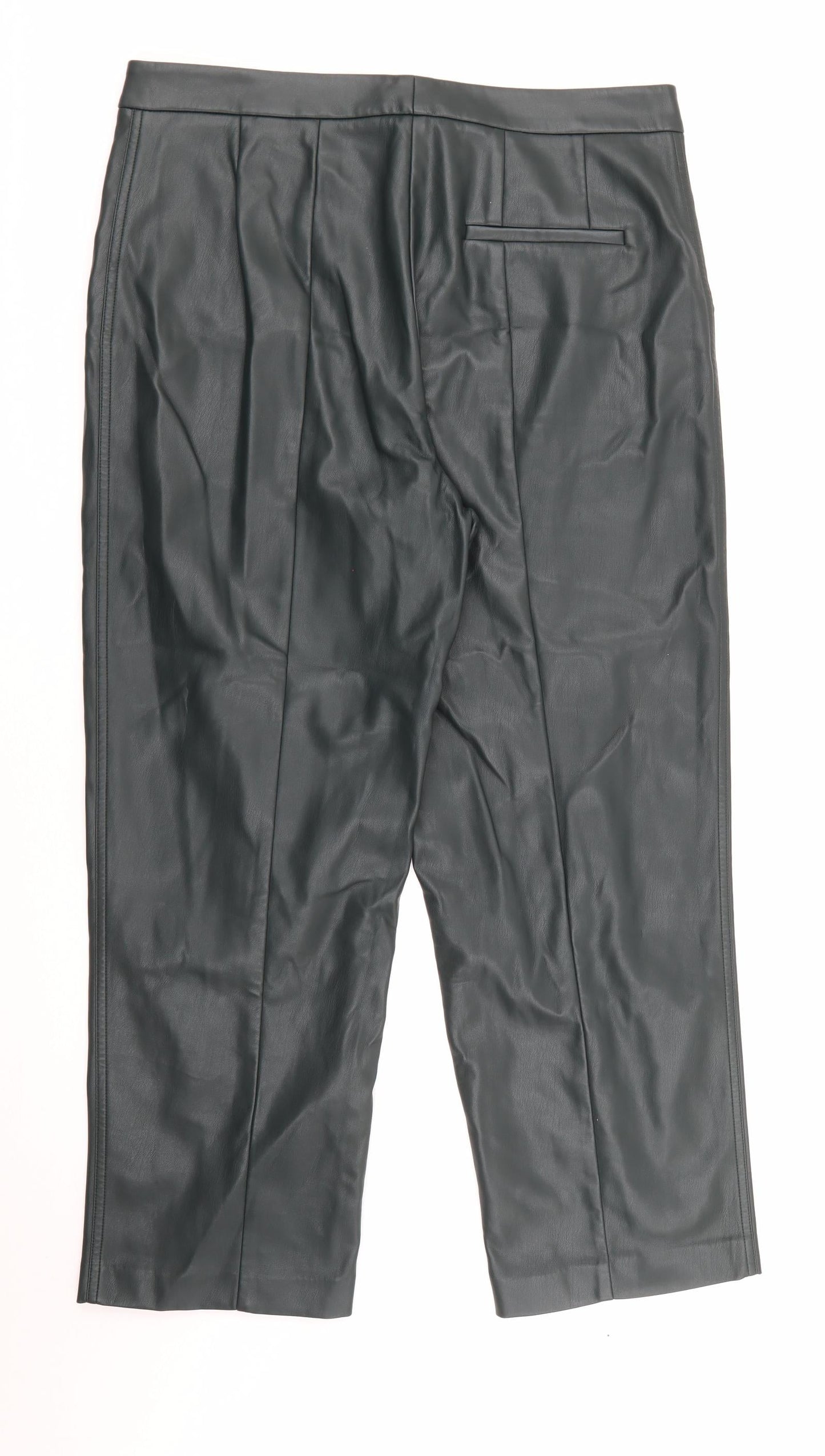 Marks and Spencer Womens Green  Polyurethane Trousers  Size 16 L26 in Regular Zip