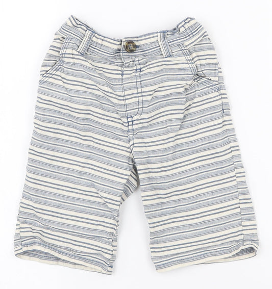 Dunnes Stores Boys White Striped 100% Cotton Chino Shorts Size 3-4 Years  Regular  - Button closure