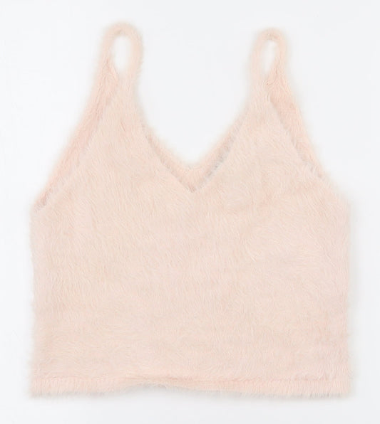 Topshop Womens Pink  Nylon Camisole Tank Size 10 V-Neck - Cropped