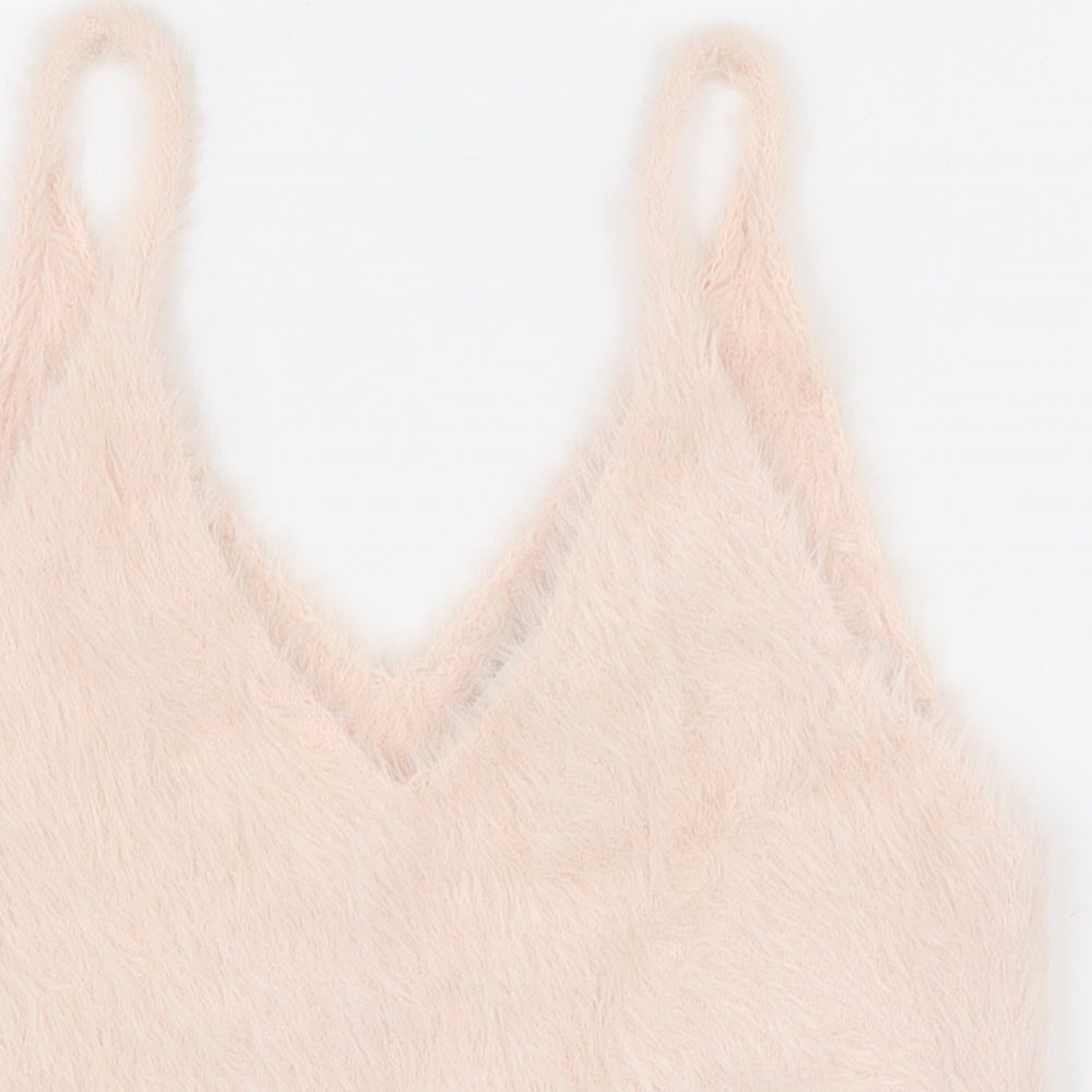 Topshop Womens Pink  Nylon Camisole Tank Size 10 V-Neck - Cropped
