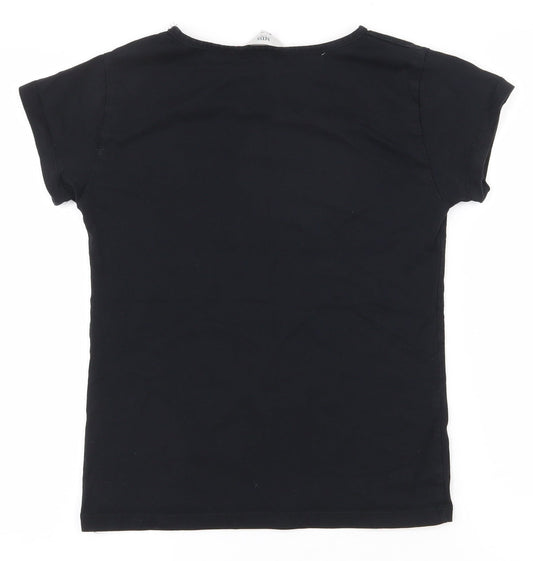 Miss Evie Girls Black  100% Cotton Pullover T-Shirt Size 9-10 Years Round Neck Pullover