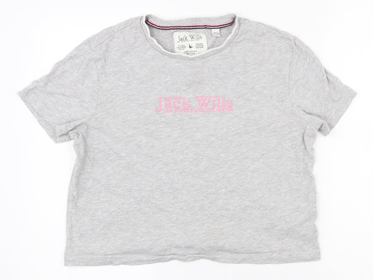 Jack Wills Womens Grey  Cotton Basic T-Shirt Size 8 Round Neck