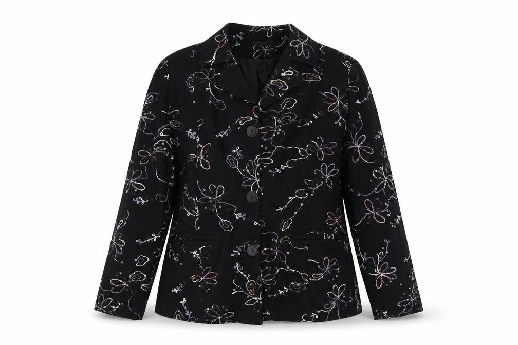 Exclusive Womens Black Floral  Jacket Blazer Size M  Button