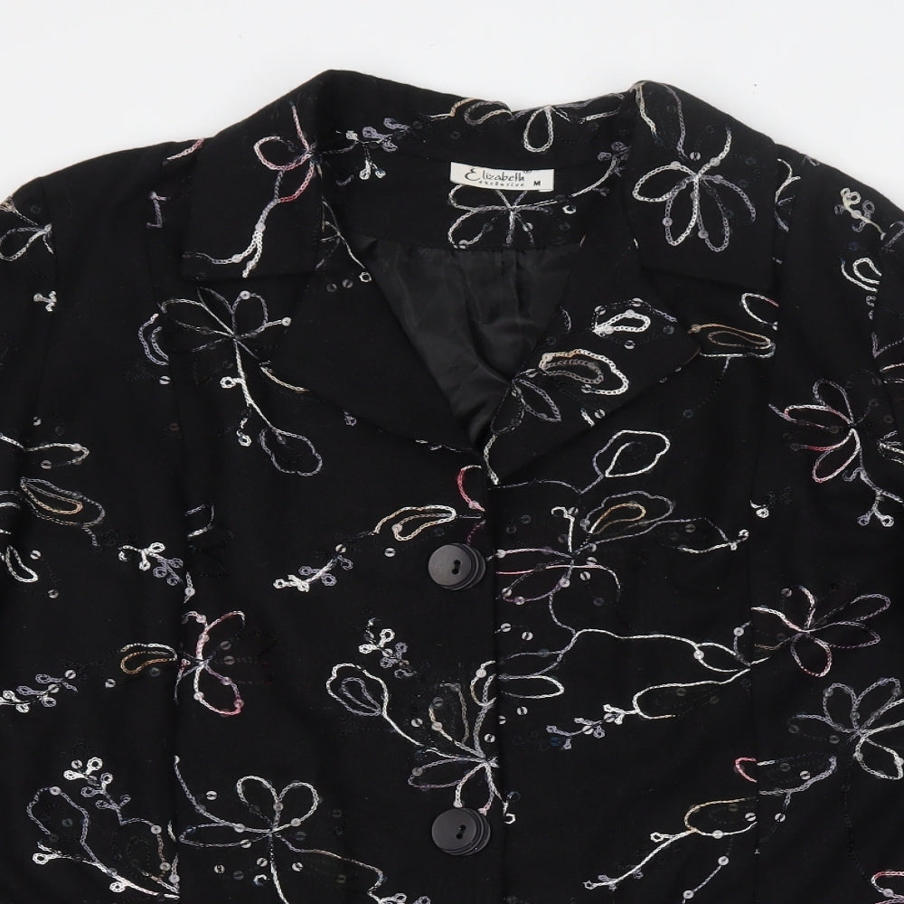 Exclusive Womens Black Floral  Jacket Blazer Size M  Button