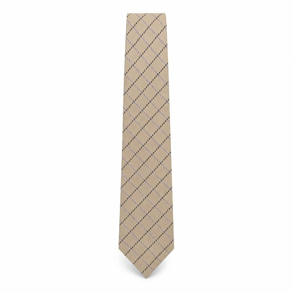 Soprano Mens Beige Plaids & Checks Silk Pointed Tie One Size