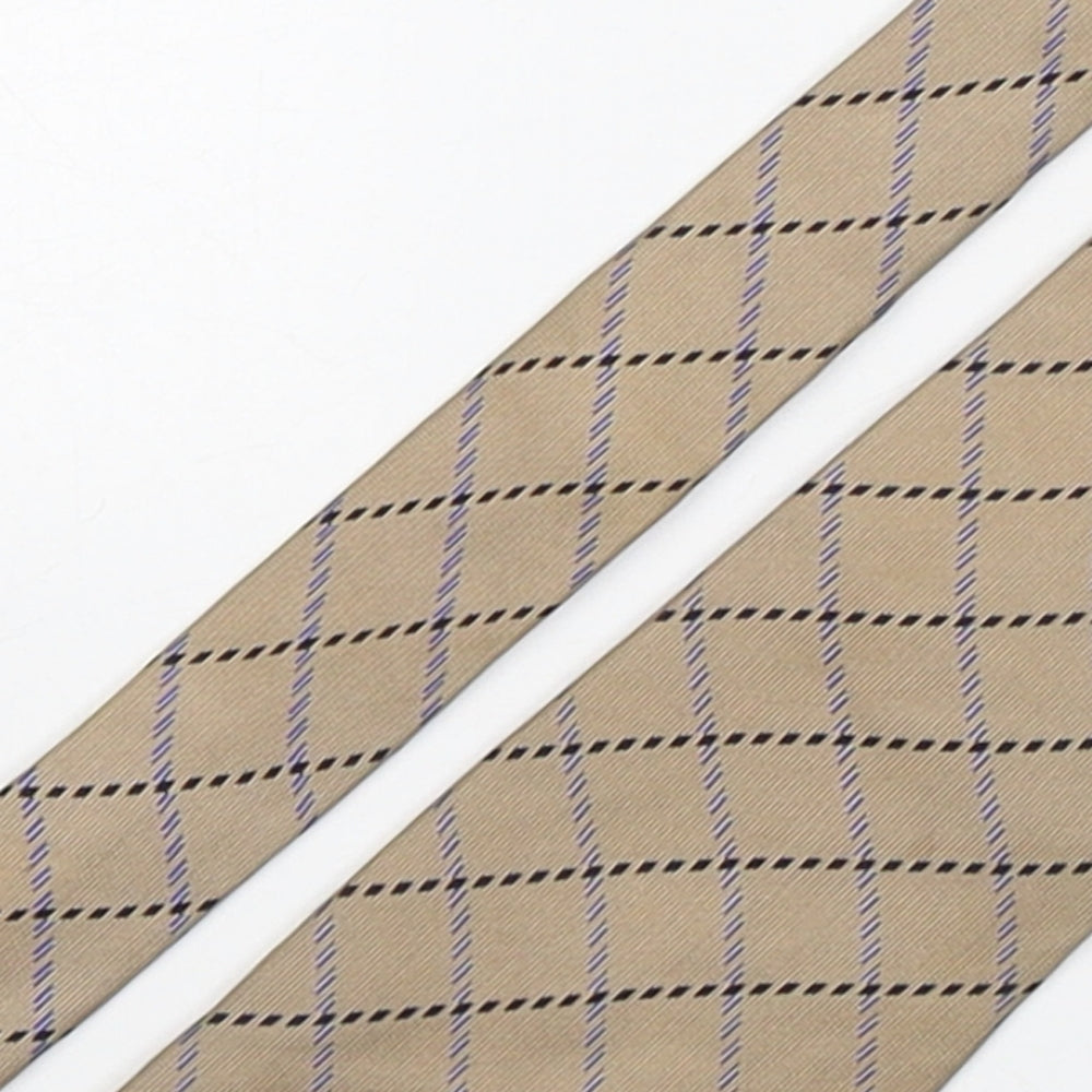 Soprano Mens Beige Plaids & Checks Silk Pointed Tie One Size