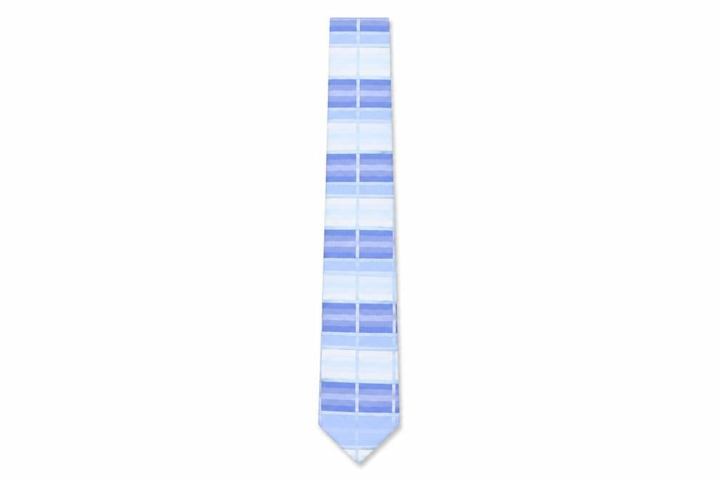Fellini Mens Blue Plaids & Checks Silk Pointed Tie One Size