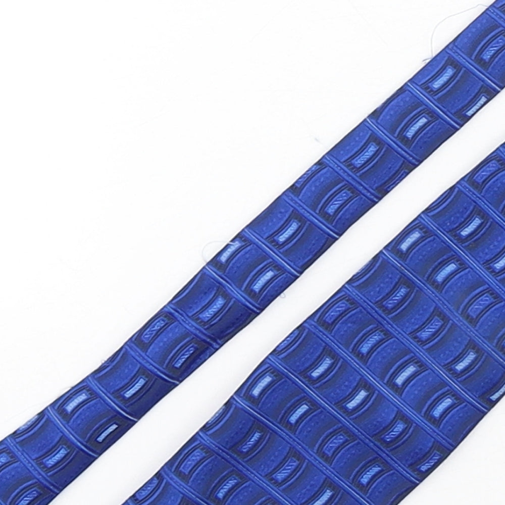 BHS Mens Blue Geometric Polyester Pointed Tie One Size