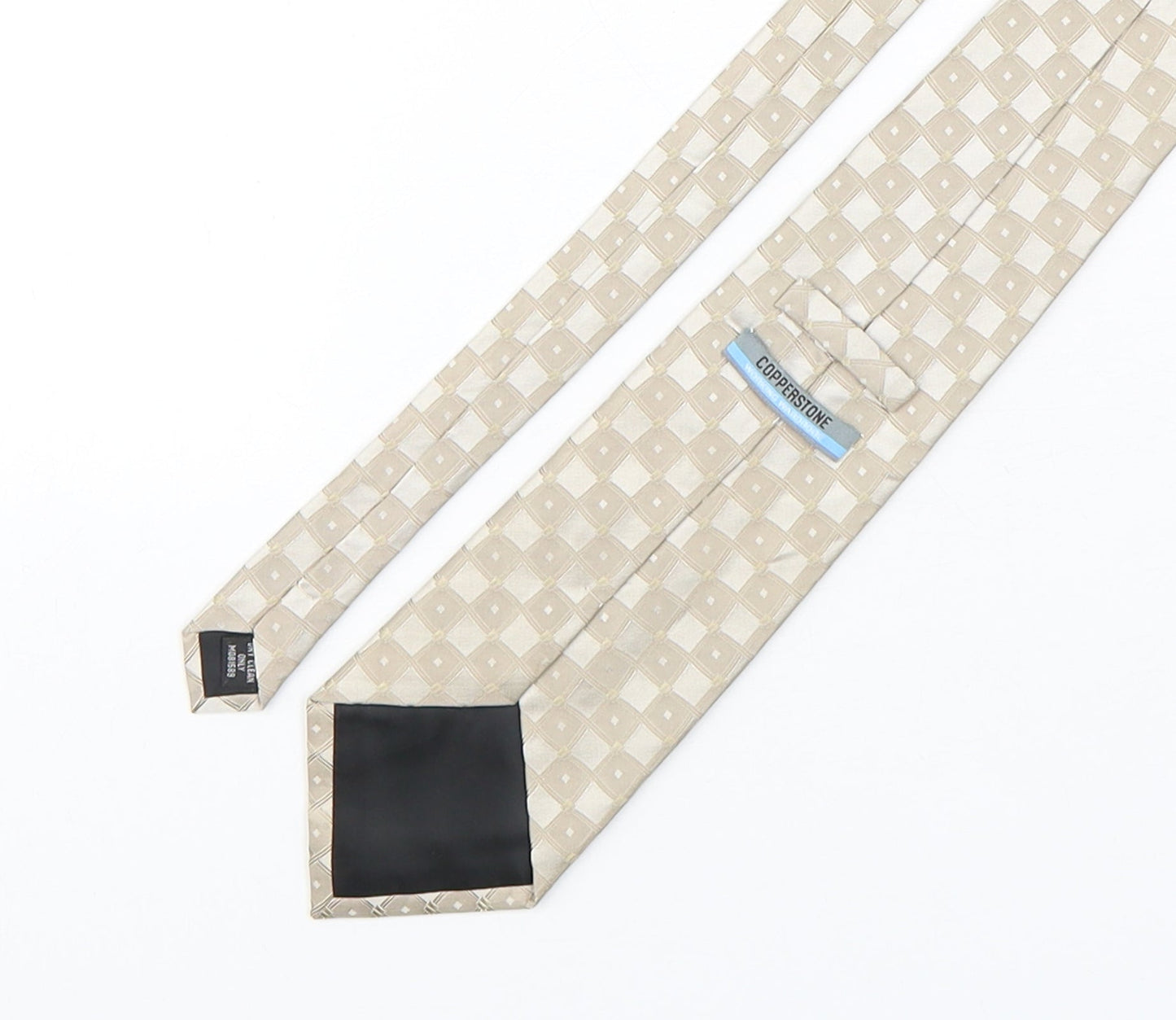Copperstone Mens Beige Plaids & Checks Silk Pointed Tie One Size