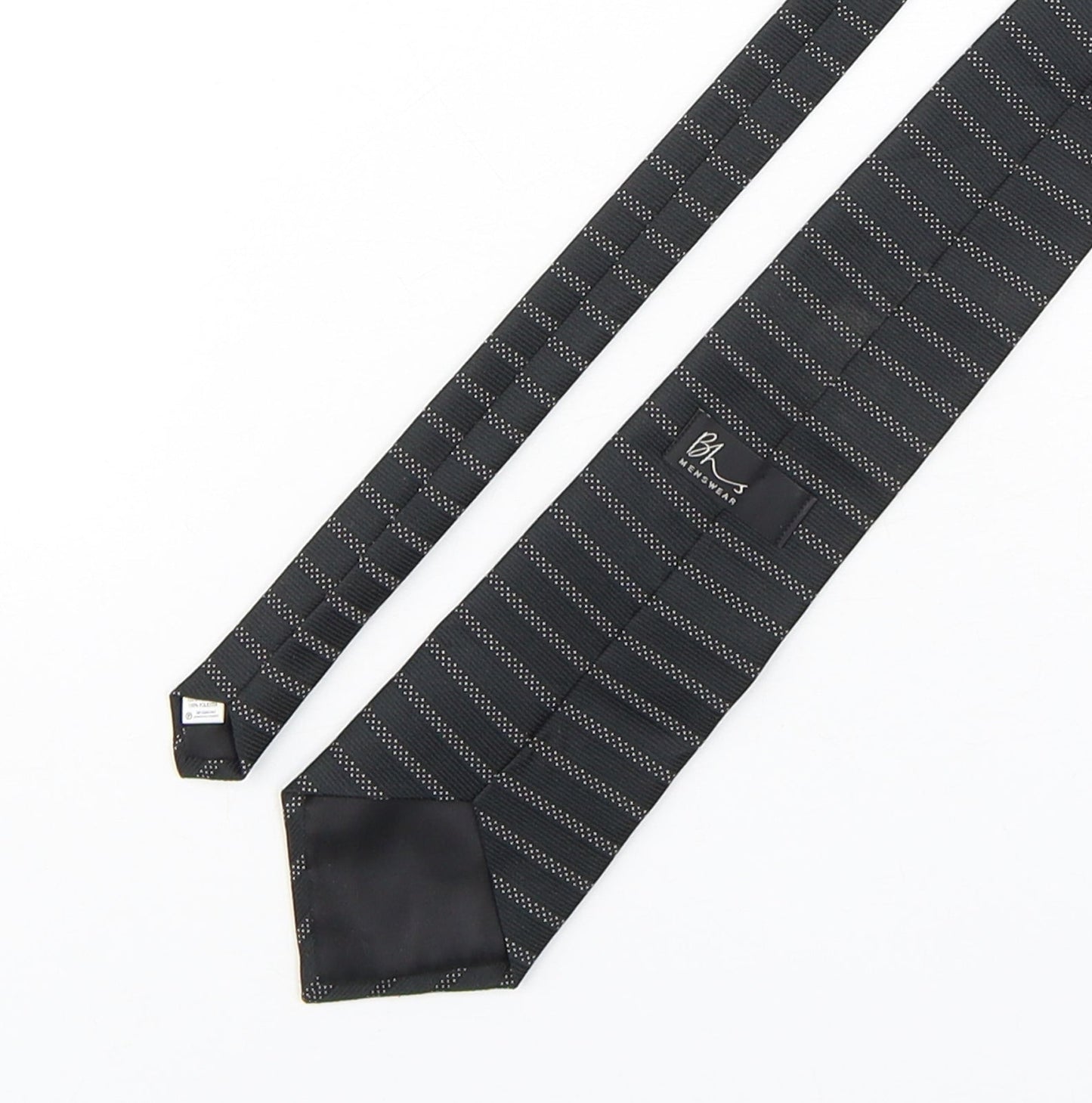 BHS Mens Black Striped Polyester Pointed Tie One Size