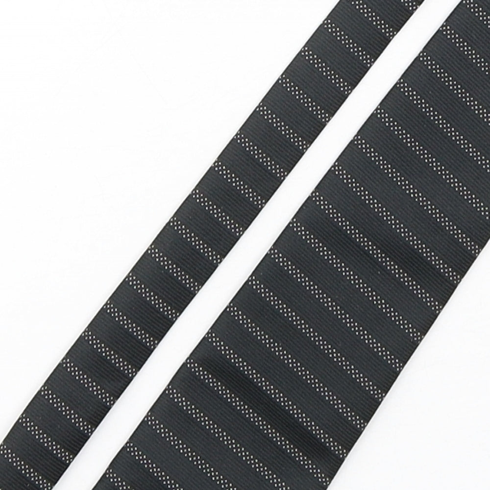 BHS Mens Black Striped Polyester Pointed Tie One Size