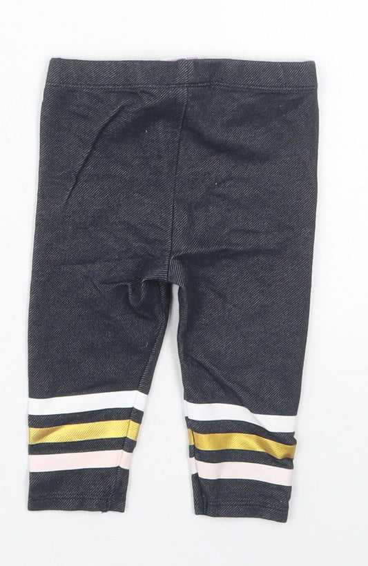 Just Lizzy Girls Blue Striped Cotton Capri Leggings Size 9 Months