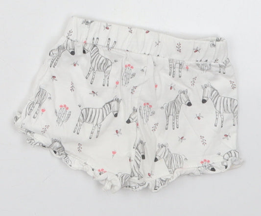 Matalan Girls White  Cotton Cropped Trousers Size 0-3 Months   - Zebras