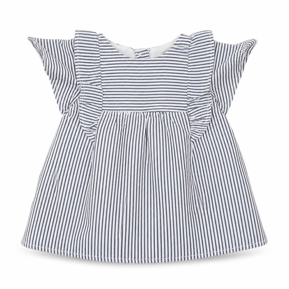 Primark Girls Blue Striped Cotton A-Line  Size 0-3 Months  Round Neck Button