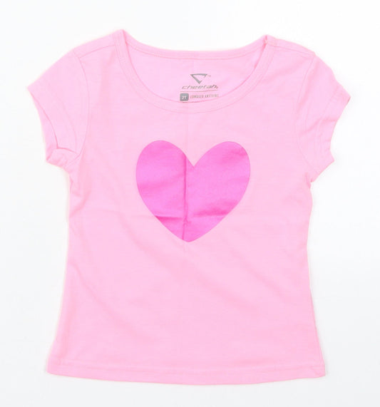 Cheetah Girls Pink  Cotton Basic T-Shirt Size 2 Years Crew Neck Pullover - Heart