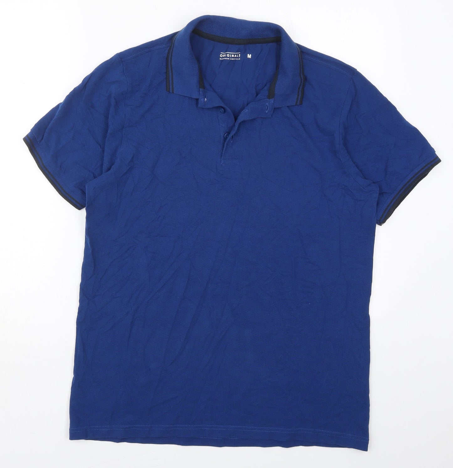 Originals Wardrobe Essentials Mens Blue  Cotton  Polo Size M Collared Pullover