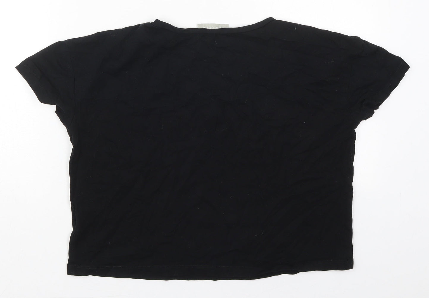 New Look Womens Black  Cotton Cropped T-Shirt Size S Crew Neck - I Don't Do Mornings