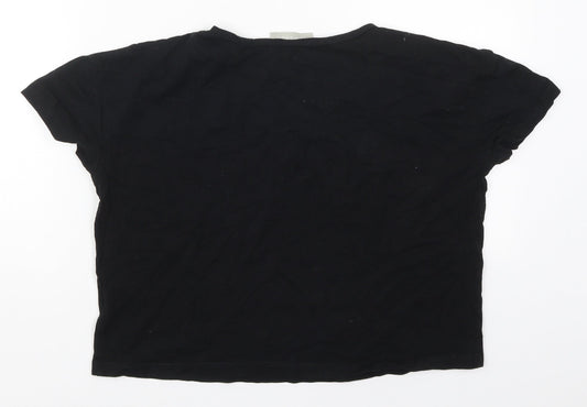 New Look Womens Black  Cotton Cropped T-Shirt Size S Crew Neck - I Don't Do Mornings