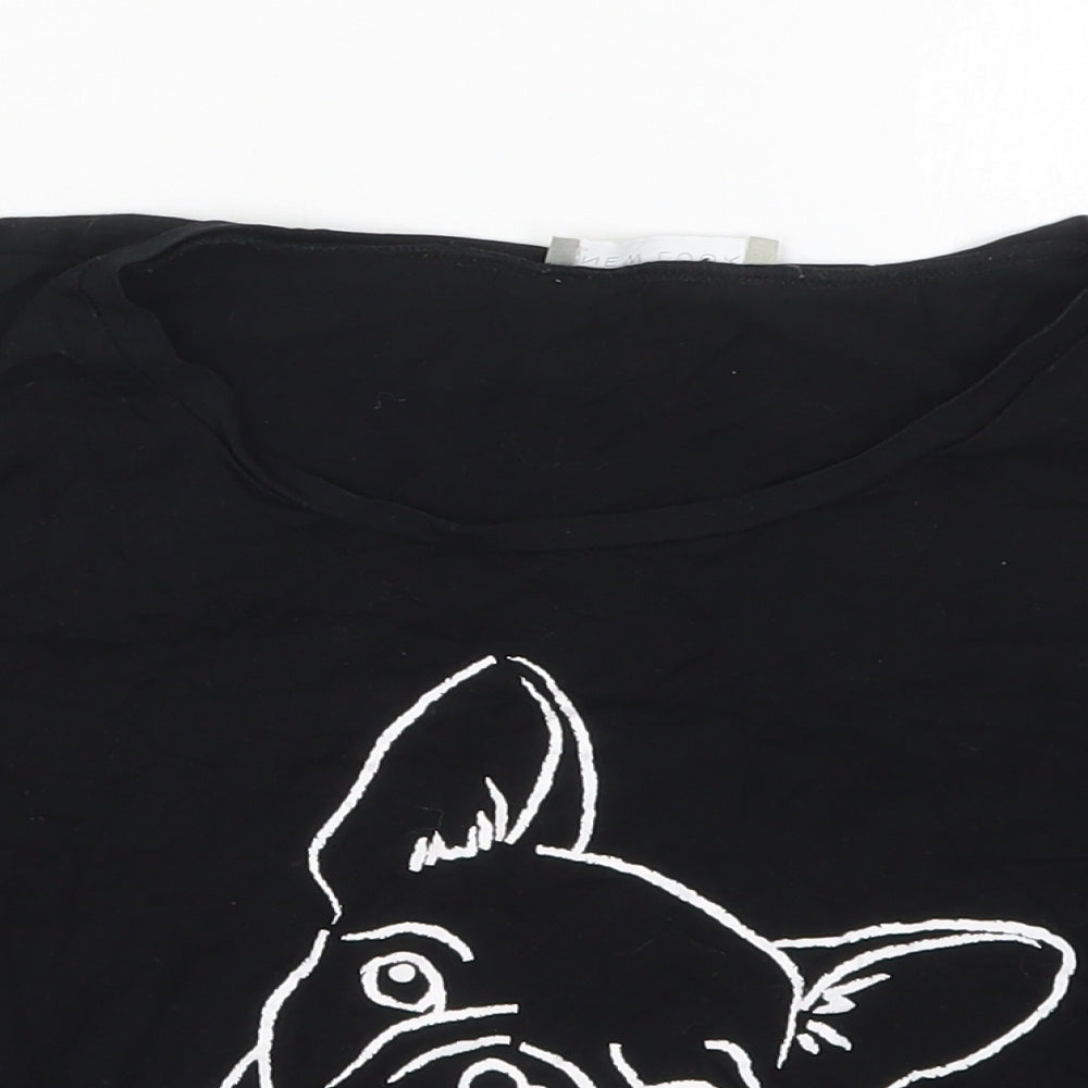 New Look Womens Black  Cotton Cropped T-Shirt Size S Crew Neck - I Don't Do Mornings