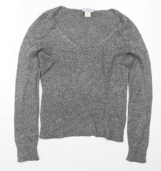 Linear Womens Grey V-Neck  Acrylic Pullover Jumper Size M