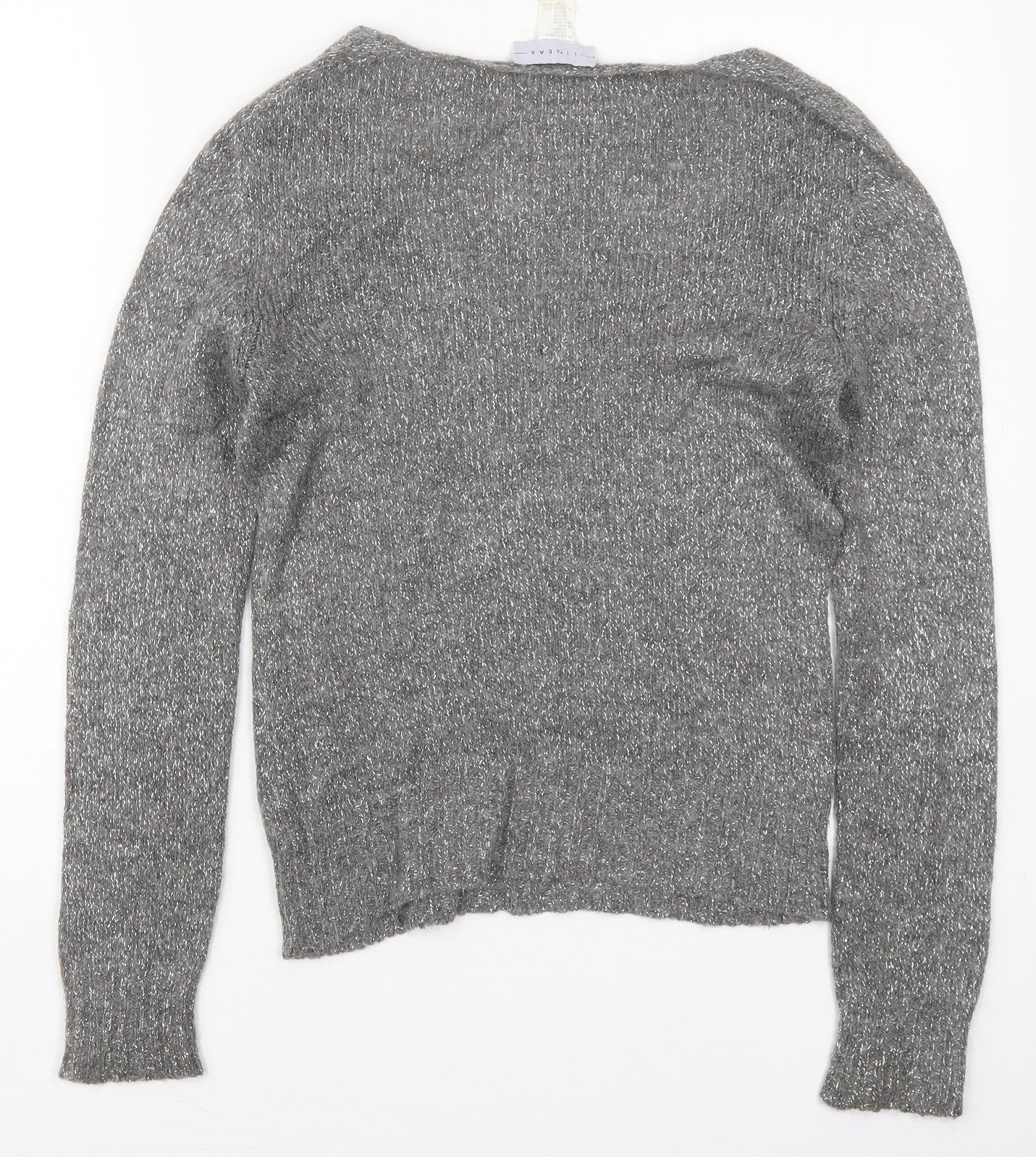 Linear Womens Grey V-Neck  Acrylic Pullover Jumper Size M
