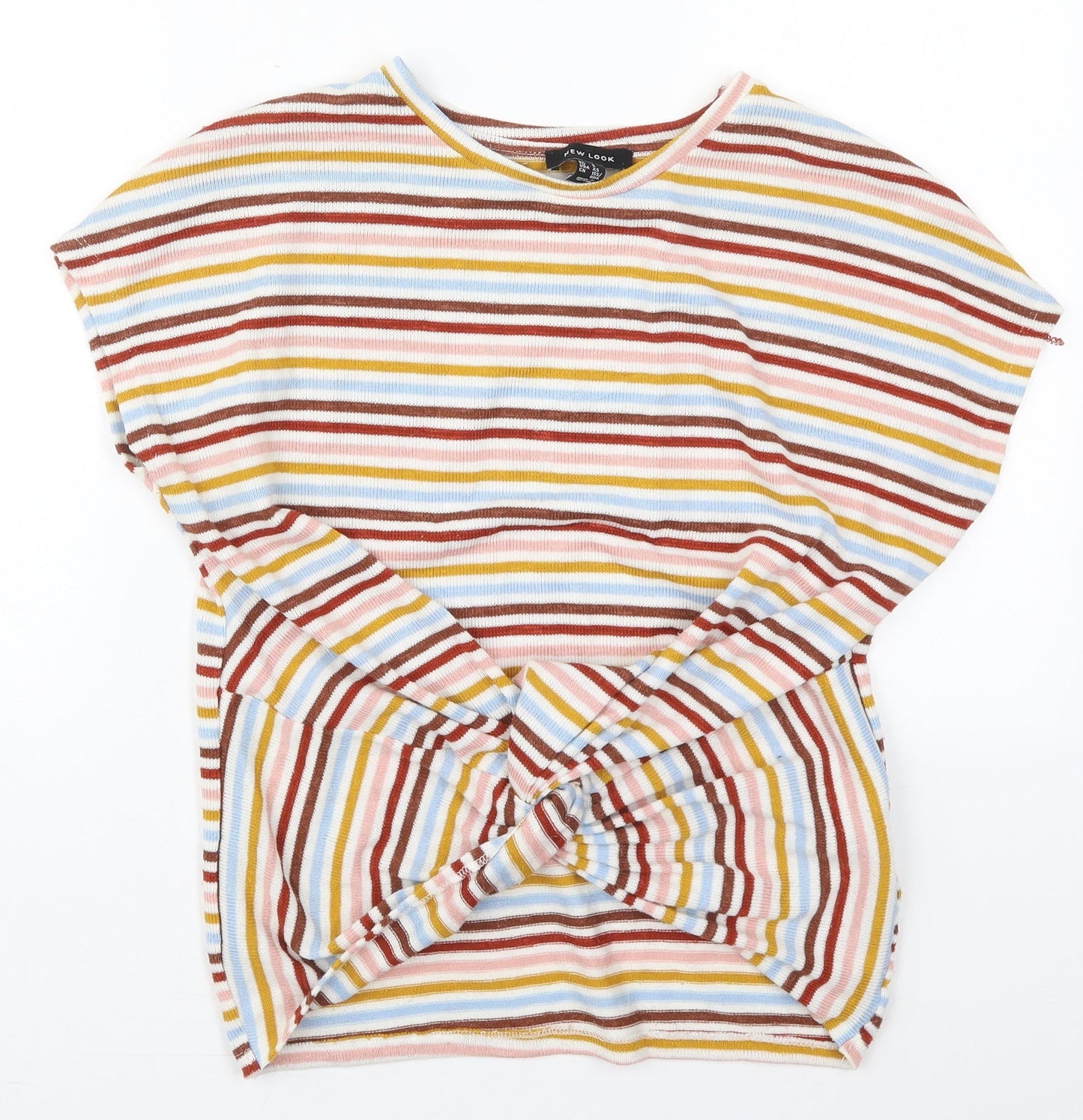 New Look Womens Pink Striped Polyester Basic T-Shirt Size S Crew Neck - Blue and Yellow