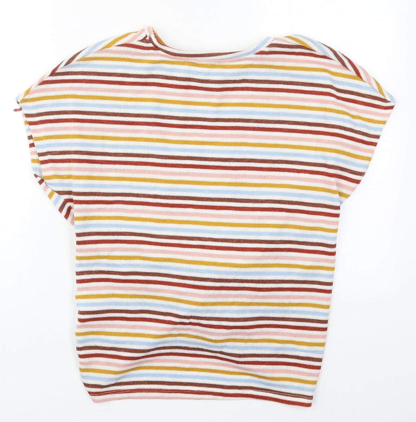 New Look Womens Pink Striped Polyester Basic T-Shirt Size S Crew Neck - Blue and Yellow