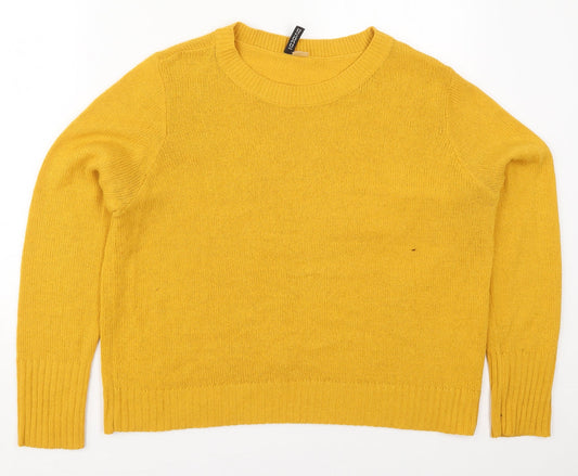H&M Womens Yellow Crew Neck  Acrylic Pullover Jumper Size L