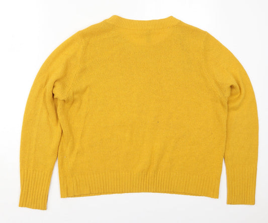 H&M Womens Yellow Crew Neck  Acrylic Pullover Jumper Size L