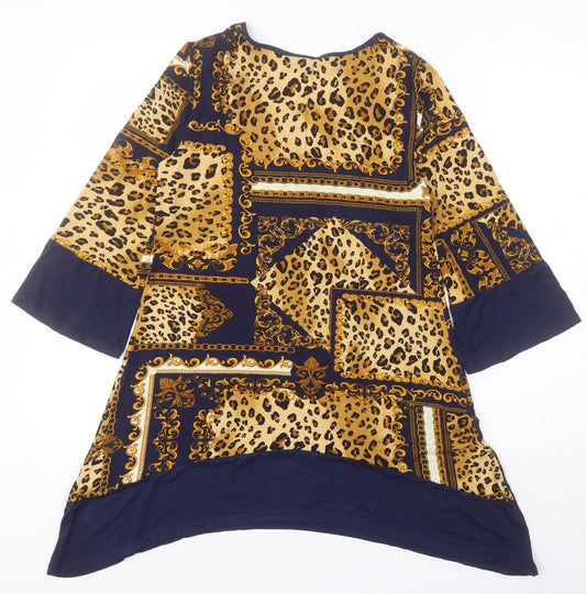 George Womens Blue Animal Print Viscose A-Line  Size 10  V-Neck Pullover