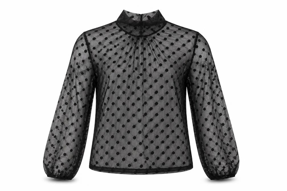 Boohoo Girls Black Polka Dot Polyester Basic T-Shirt Size 12 Years Mock Neck