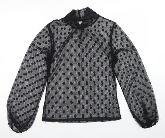 Boohoo Girls Black Polka Dot Polyester Basic T-Shirt Size 12 Years Mock Neck