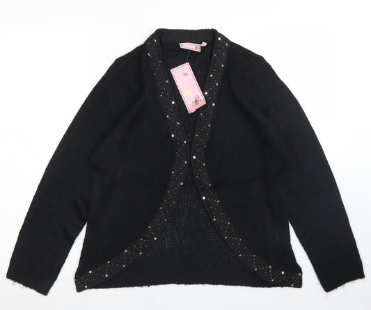 Butterfly Womens Black V-Neck  Acrylic Cardigan Jumper Size 14