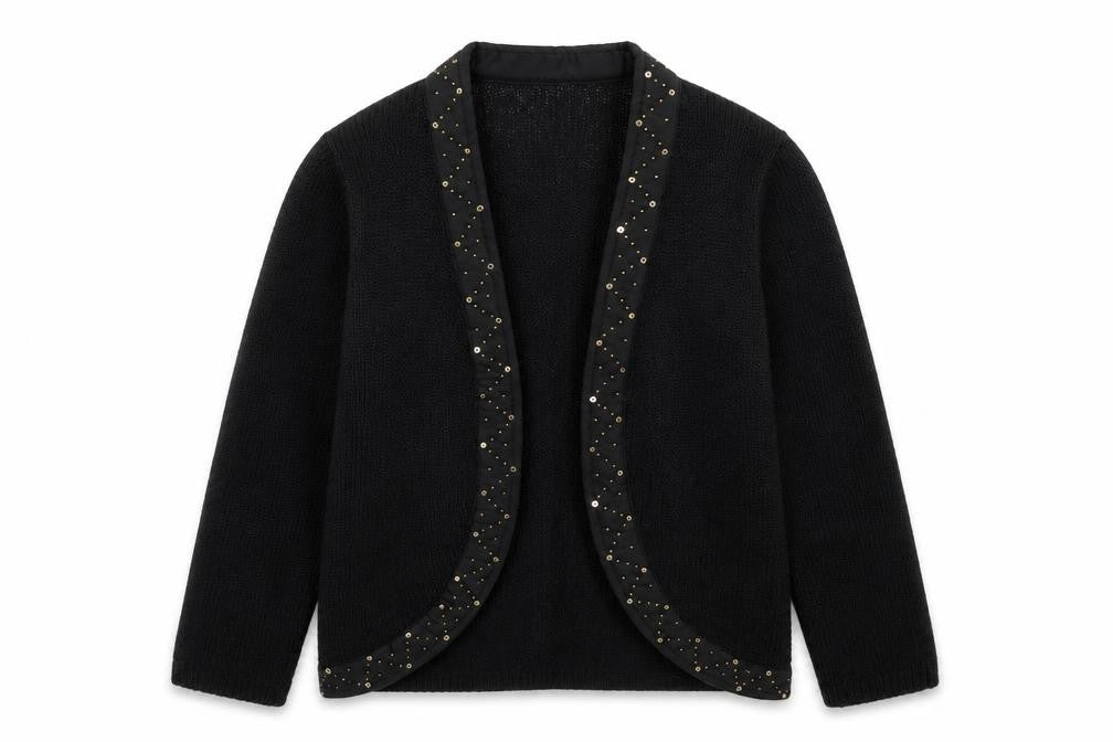 Butterfly Womens Black V-Neck  Acrylic Cardigan Jumper Size 14