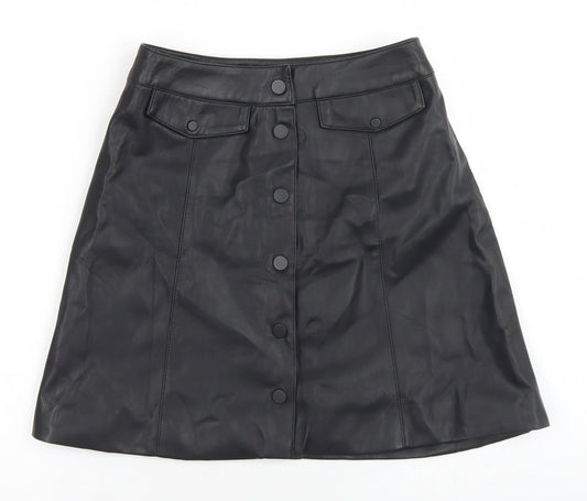 Divided Womens Black  Polyester A-Line Skirt Size 4   Snap