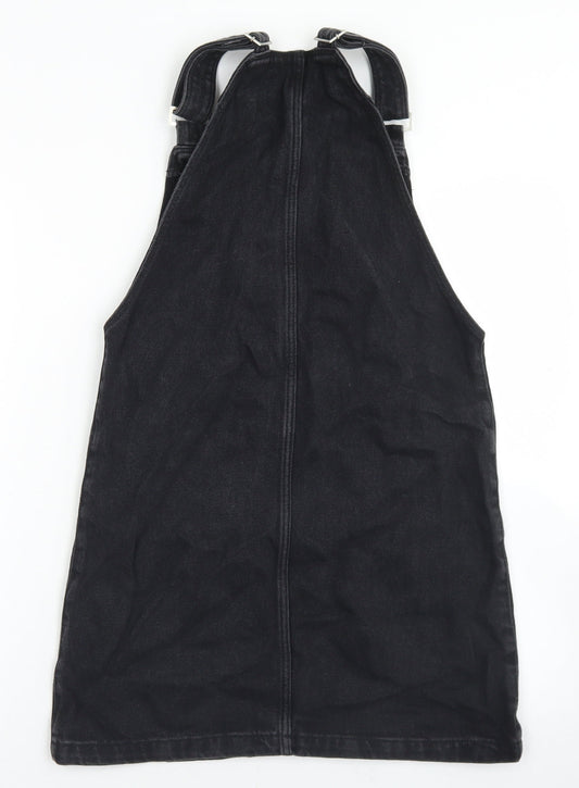 New Look Womens Black  Cotton Pinafore/Dungaree Dress  Size 6  Square Neck Button